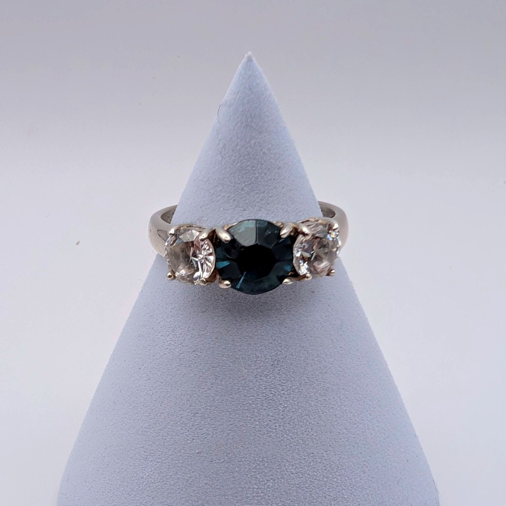 Chateau d'Argent Vtg 925 Sterling Silver Blue Topaz Three Stone Ring Size 9.5